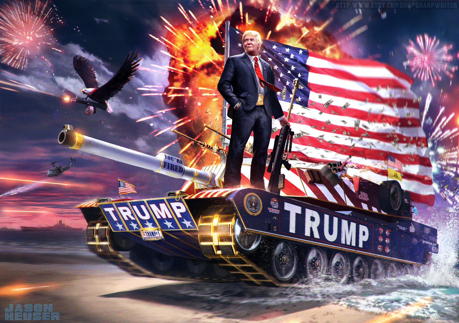 donald trump riding tank